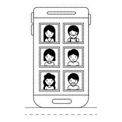 people picture profiles social network in smartphone screen in black dotted silhouette