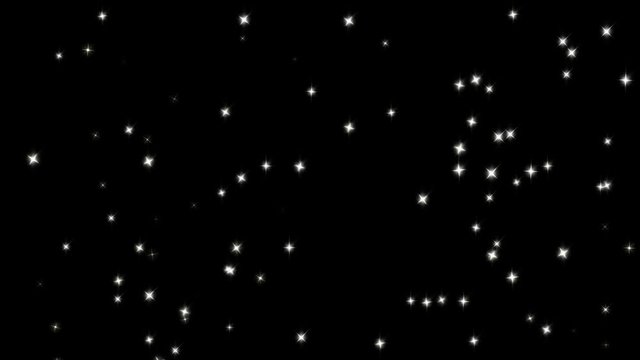 Stars Elegant Glitter Loop. Festival animated background with shinny stars on black backround.