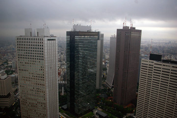 新宿高層ビル群と影