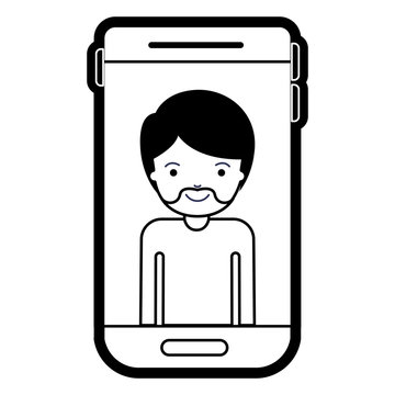 smartphone man profile picture with short hair and van dyke beard in black silhouette with thick contour
