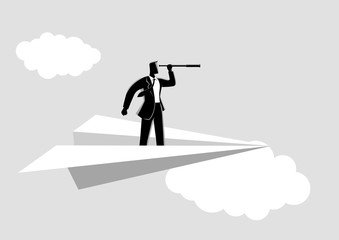 Obraz premium Businessman using telescope on paper plane