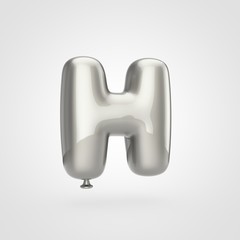 Glossy silver balloon letter H uppercase isolated on white background.