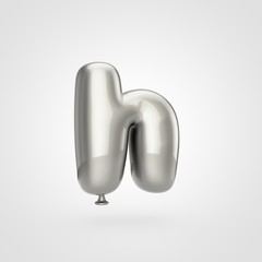 Glossy silver balloon letter H lowercase isolated on white background.