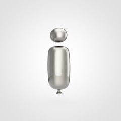 Glossy silver balloon letter I lowercase isolated on white background.