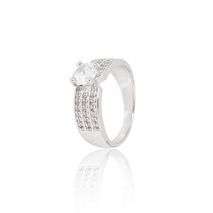 Silver diamond ring isolated on white