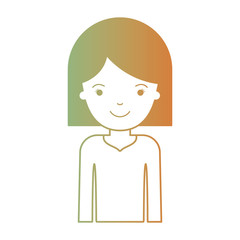 half body woman with hair middle length in degraded green to red color silhouette