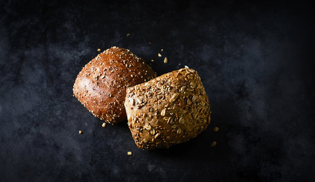 Two different granny rolls on dark ground