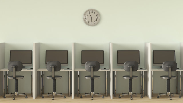 Row of computer workplaces