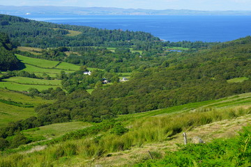 Fototapeta premium Scottish landscape with green rolling hills in the Isle of Arran, Scotland