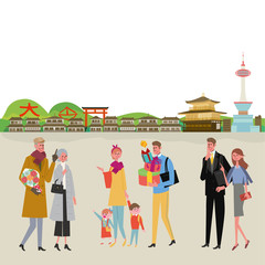 インバウンド イラスト 観光客 日本地図 Wall Mural Matsu