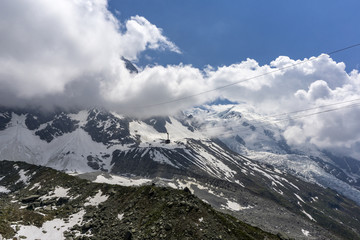 Fototapeta na wymiar View of Mont Blanc massif and glacier in June. French Alps.