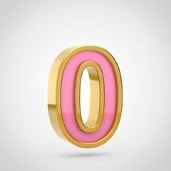 Pink number 0 with golden outline isolated on white background.