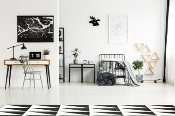 Bedroom design with gray accessories