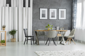 Dining room with tubes wall