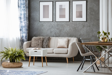 Beige couch and fern