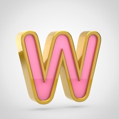 Pink letter W uppercase with golden outline isolated on white background.