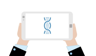 Geschäftsmann mit Tablet - DNA Strang