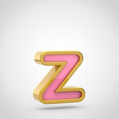 Pink letter Z lowercase with golden outline isolated on white background.