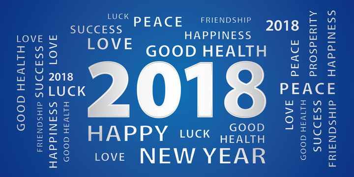 2018 Happy New Year greetings vector banner. Silver and blue.