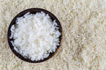 cooked rice and rice grain with rice grain background