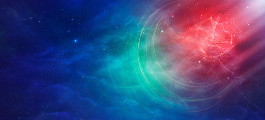 Space scene. Red and blue nebula with stars. Elements furnished by NASA. 3D rendering