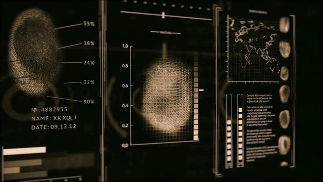 Interface search fingerprints people, Screen finger print scanning Dark Gold color, 3D camera