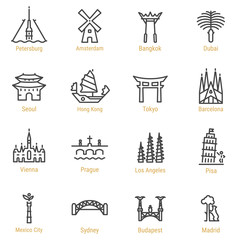 World Landmarks - Vector Line Icon Set - Part II - obrazy, fototapety, plakaty
