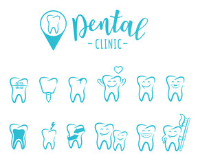 Set of dentistry symbols for a dental clinic