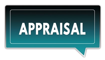 APPRAISAL on turquoise to black gradient square speech bubble.