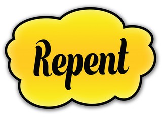 REPENT handwritten on yellow cloud with white background