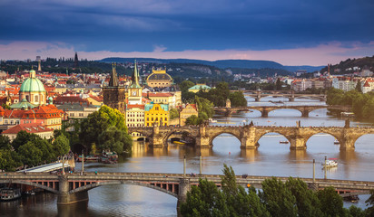 Fototapeta na wymiar Famous iconic image of Charles bridge, Prague, Czech Republic. Concept of world travel, sightseeing and tourism.