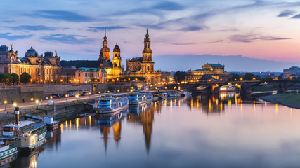 Naklejka na ściany i meble Scenic summer view of the Old Town architecture with Elbe river embankment in Dresden, Saxony, Germany