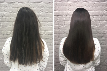 Sick, cut and healthy hair. Hair before and after treatment.