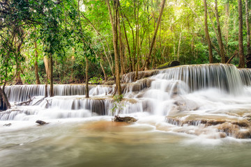 Beautiful Huay Mae Khamin waterfall in tropical rainforest at Srinakarin national park