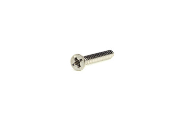 Metal screw on white background