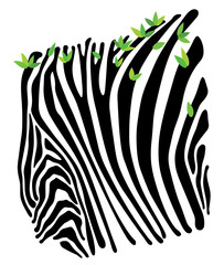 Limited background with the image of strips of zebra with green leaves. Spring in the savannah. Ornamental symbolic forest. Vector.