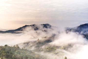 Morning fog from Yun Lai Viewpoint, in Pai town, Mae Hong Son province, Thailand