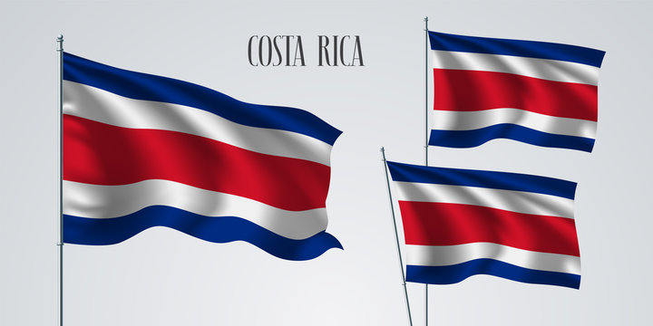 Costa Rica waving flag set of vector illustration