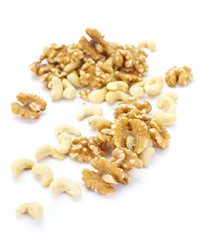 Assorted mixed nuts on a white background