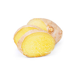 Ginger root sliced isolated on white background.