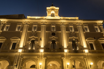 Rieti (Italy), historic building at evening