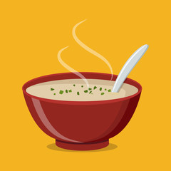 Soup with vegetables isolated  on white background. Vector illustration. Hot bowl of soup, dish isolated icon. - 187008496