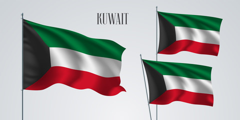 Kuwait waving flag set of vector illustration