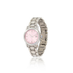 Mechanical silver women's watch isolated on white.