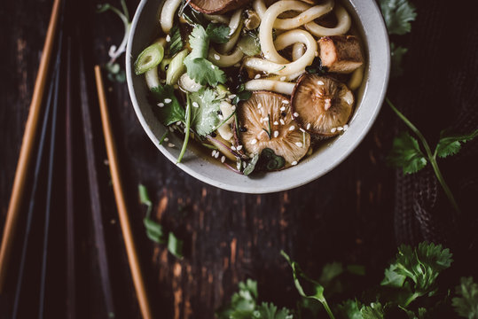 Miso udon soup in bowl