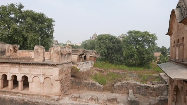 Orchha Palace complex, Madhya Pradesh, India. Panoramic view of the ancient ruins.
