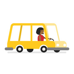 Woman Driving City Car Flat Design