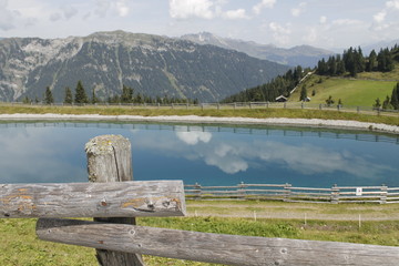 small alpine lake in the high mountains