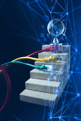 glass earth global world with lan wire network and stair wood