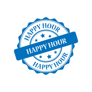 Happy hour blue stamp illustration